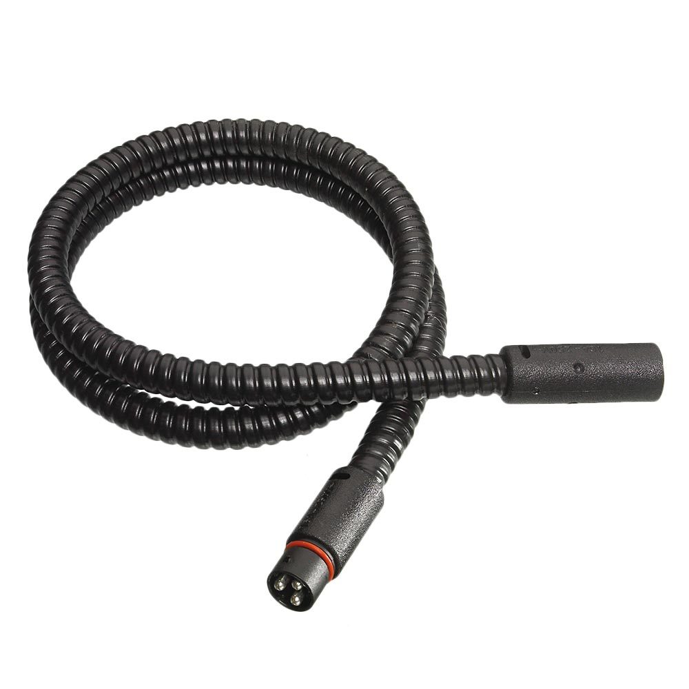 Black Plugin extension cable, coiled, white background