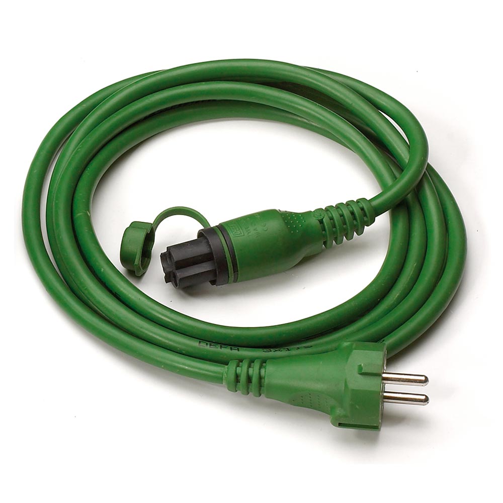 Green MiniPlug connection cable, coiled, white background
