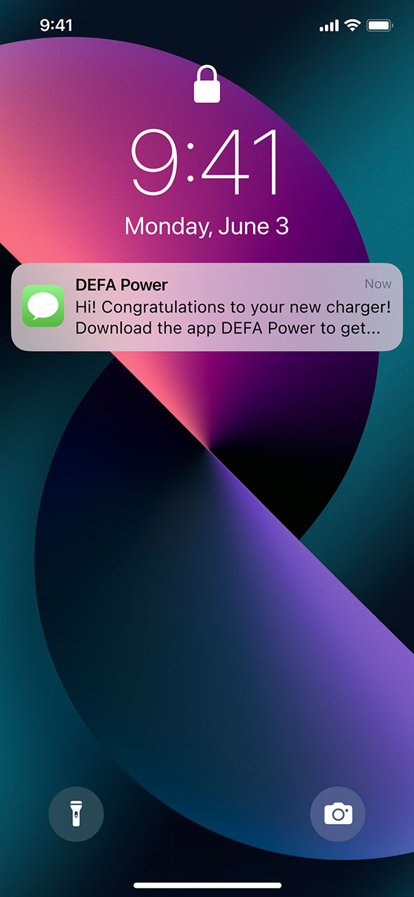 Screenshot displaying welcome SMS to DEFA Power