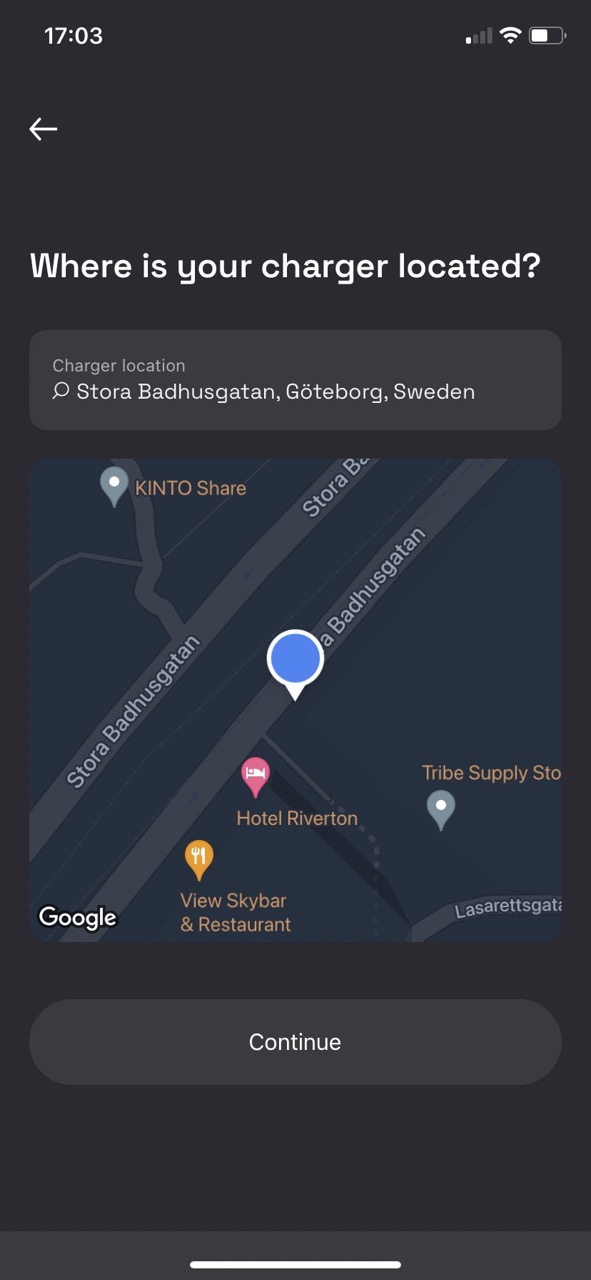 Screenshot - Select charger location in DEFA Power app