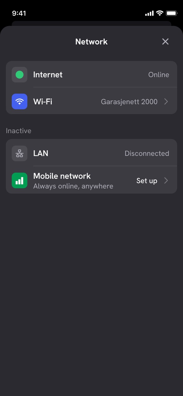 Screenshot - Internet connection online in the DEFA Power app