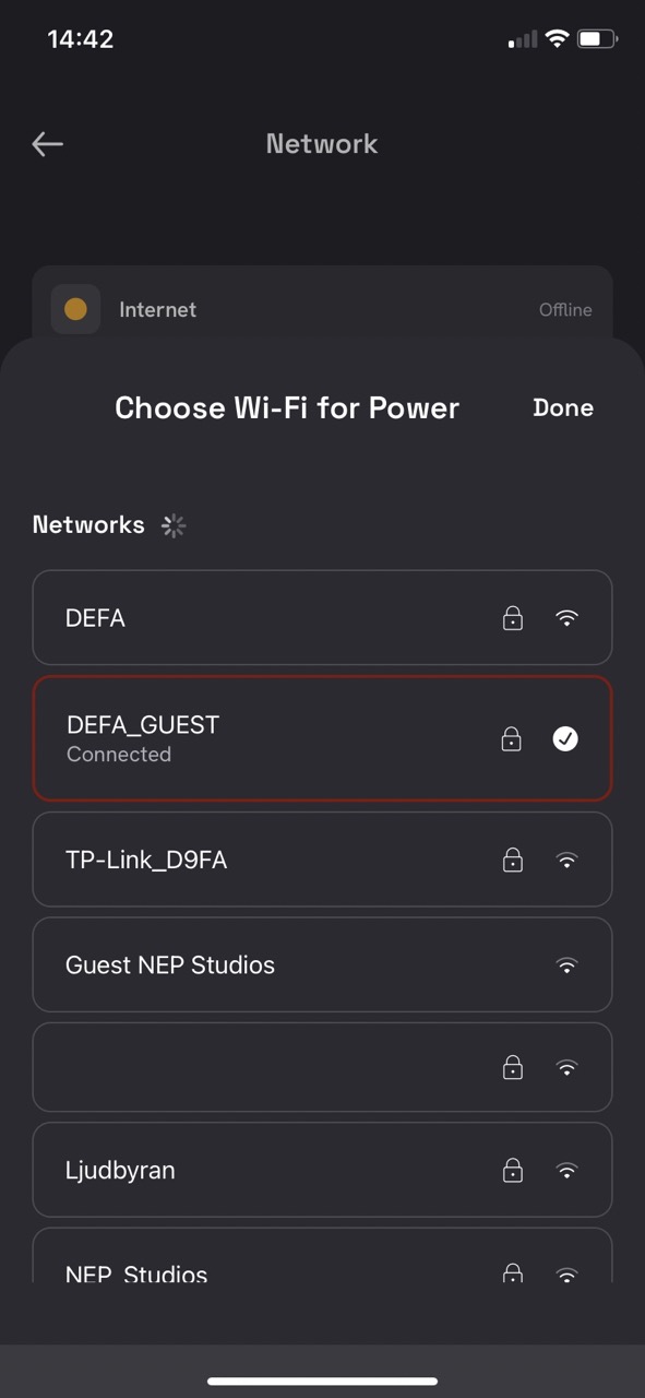 Screenshot - Connecting to Wifi in the DEFA Power app
