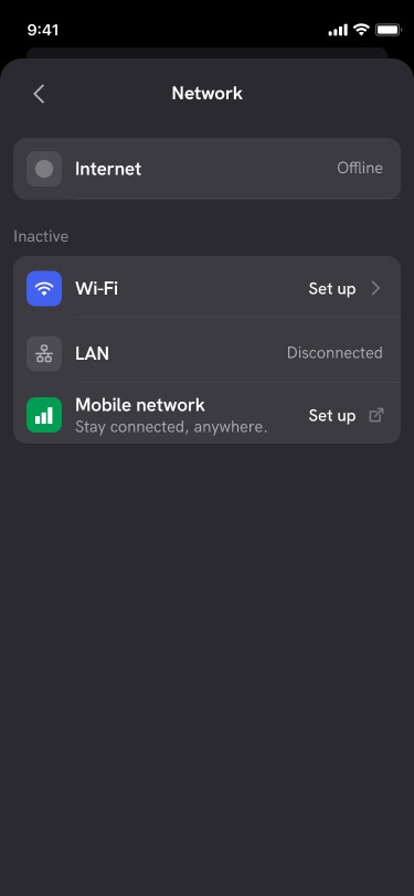 Screenshot - Network settings in the DEFA Power app