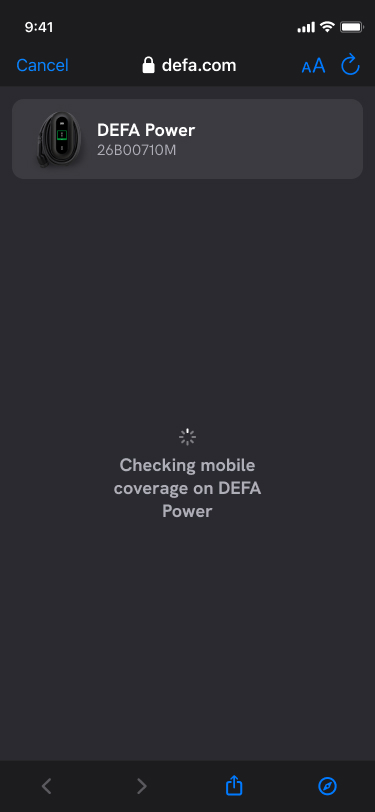 Screenshot - Checking mobile network coverage in the DEFA Power app