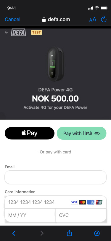 Screenshot - Payment page for cellular connectivity