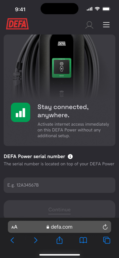 Screenshot - Get started with cellular connectivity for DEFA Power