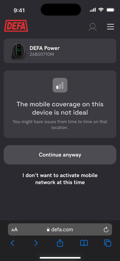 Screenshot - Click continue to setup cellular connectivity