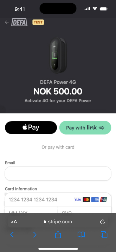 Screenshot - Payment page to activate cellular conectivity