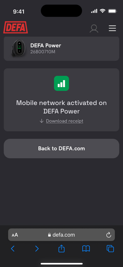 Screenshot - cellular connectivity activated