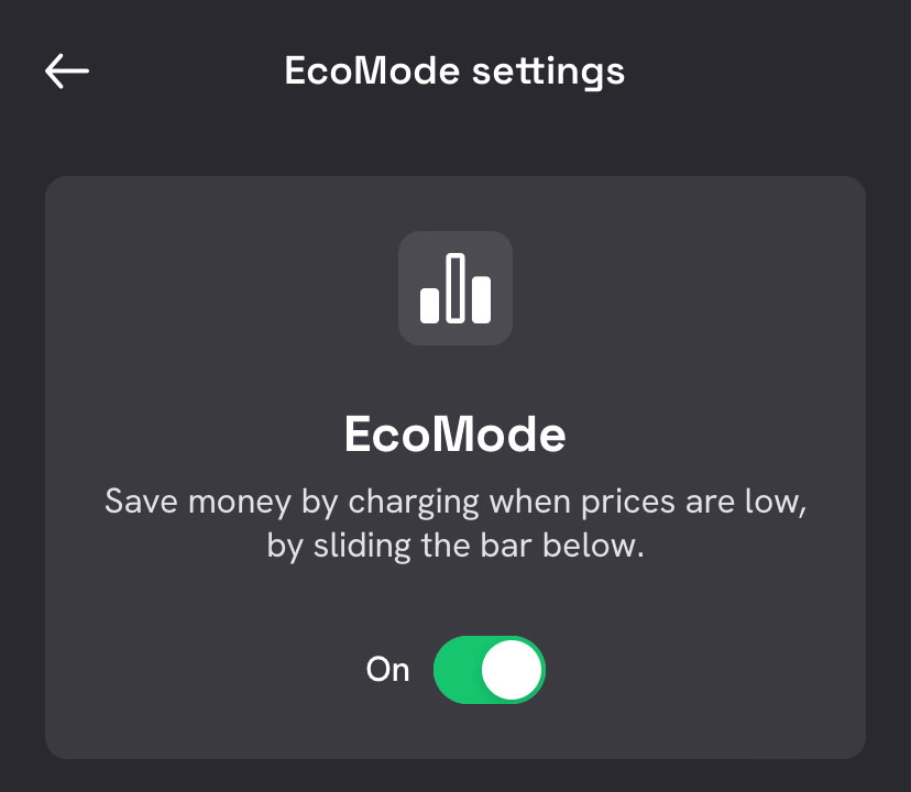 EcoMode påslaget - Laddbox Defa Power app