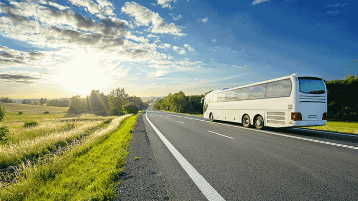 Coach on sunny rural road