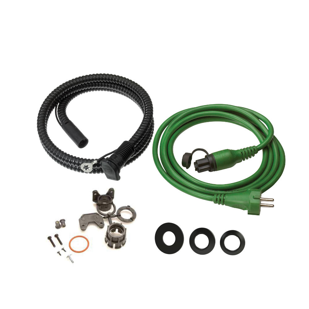 Heating system connection kit, consisting of MiniPlug inlet cable, MiniPlug connection cable, and mounting rings/gear