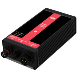 DEFA onboard RescueCharger 1x20A, angled to expose IO ports