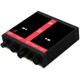 DEFA onboard RescueCharger 2x20A, angled to expose IO ports