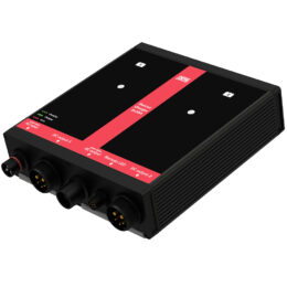 DEFA onboard RescueCharger 2x35A, angled to expose IO ports