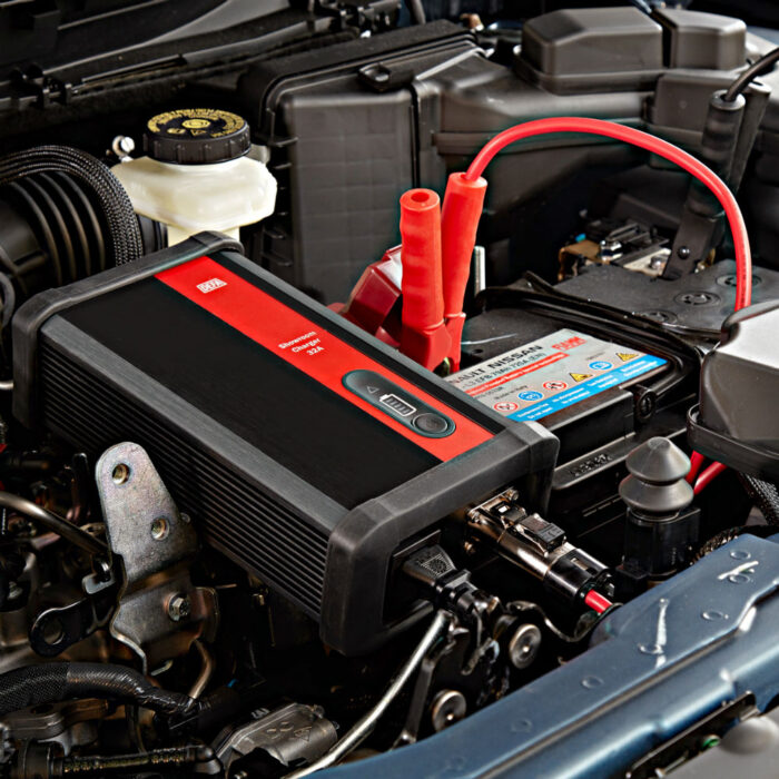 ShowroomCharger 32A mounted and connected to battery in car engine bay