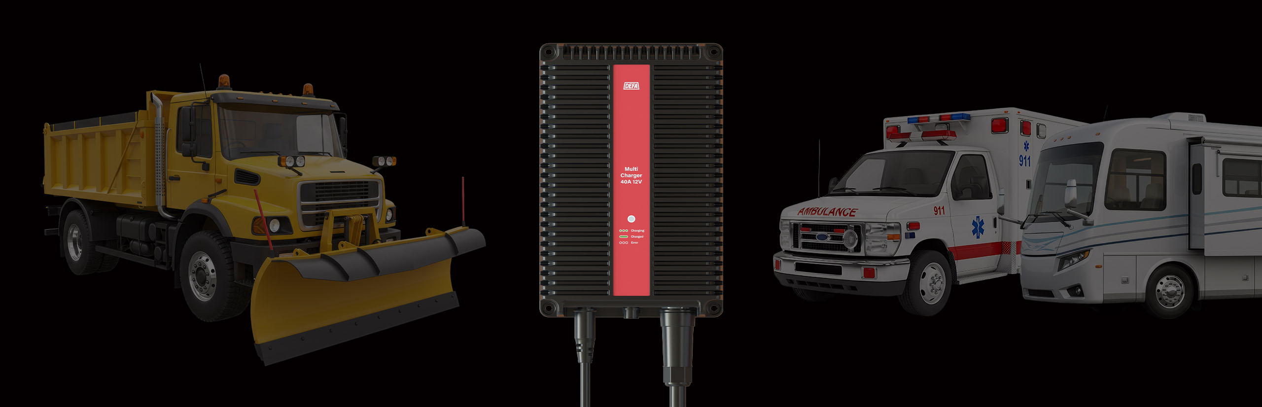 Banner image of HD MultiCharger 40A next to utility vehicles