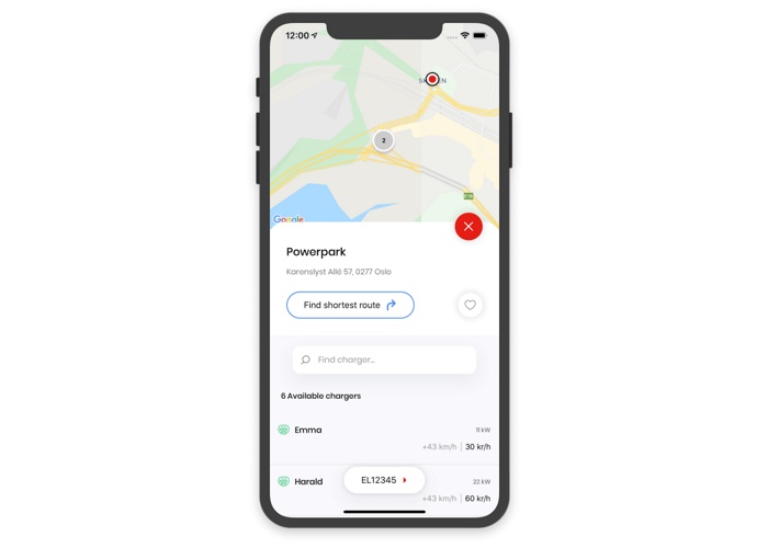 Cloudcharge app - kartsøk etter ladepunkter