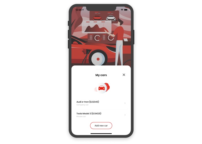 Screenshot CloudCharge app, my registered cars