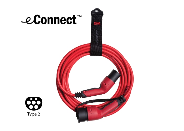 eConnect Type 2 EV charging cable with logo and type 2 icon.