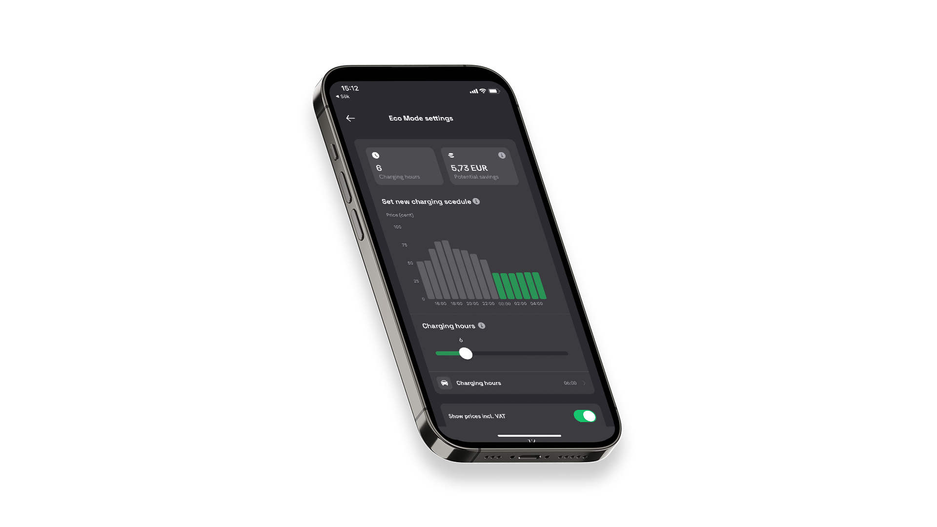 Screenshot from the app, showing the DEFA Power charging schedule