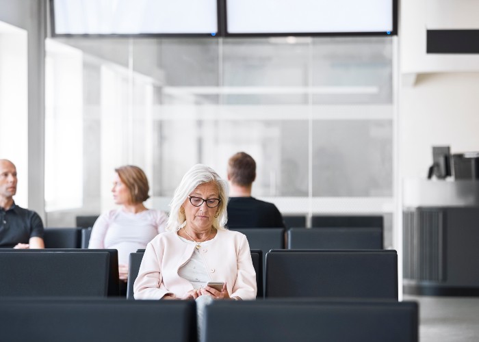 Woman in hospital waiting room