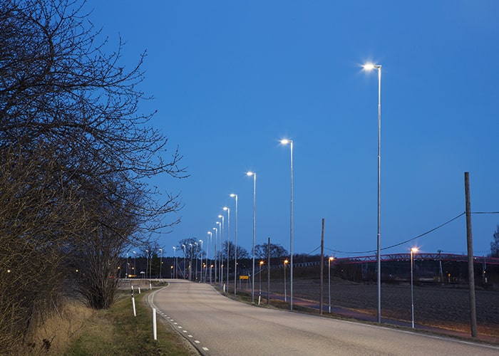 Elite road fittings lighting up a road outside Stockholm