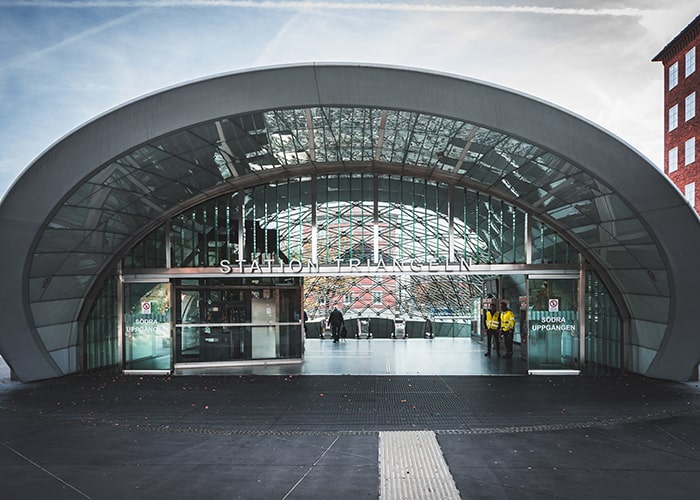 Exterior of entrance to Triangelen subway station in Malmo